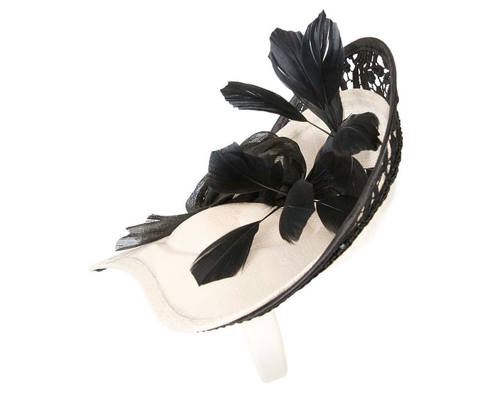 Cream & black sinamay & lace fascinator by Fillies Collection - Image 3