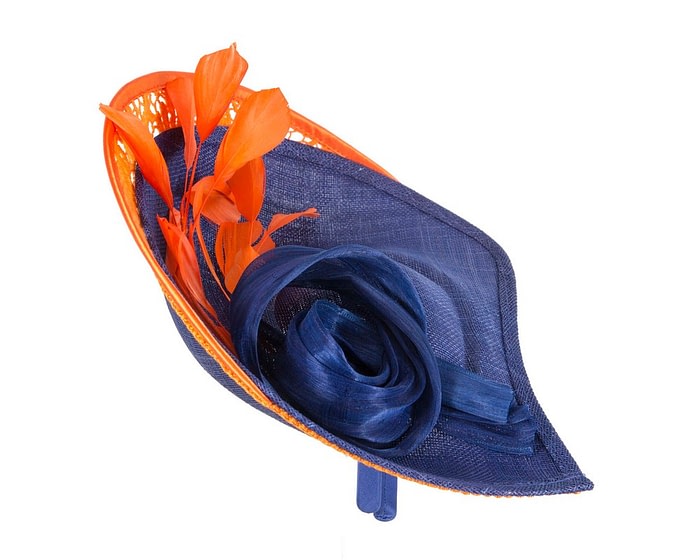Blue & orange sinamay & lace fascinator by Fillies Collection - Image 4