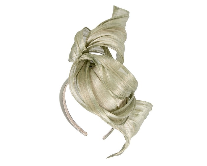 Olive silk abaca racing fascinator by Fillies Collection - Image 2