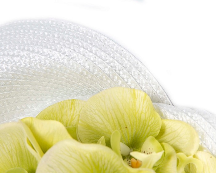 Astonishing white & lime fascinator with orchids by Fillies Collection - Image 3