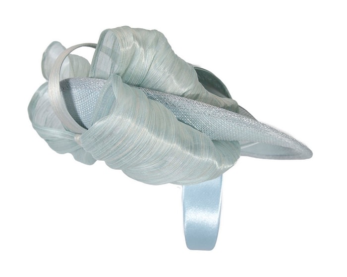 Bespoke light blue sinamay fascinator with bow by Fillies Collection - Image 3