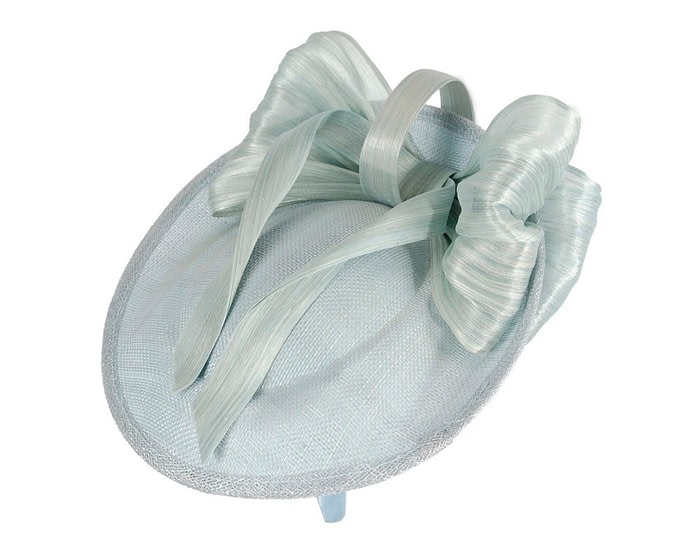 Bespoke light blue sinamay fascinator with bow by Fillies Collection - Image 4