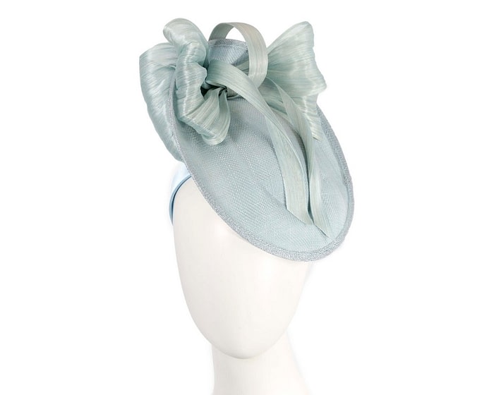 Bespoke light blue sinamay fascinator with bow by Fillies Collection