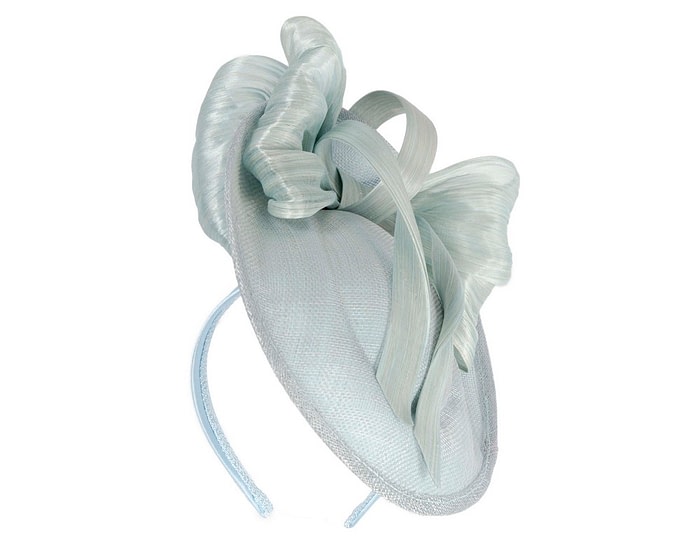 Bespoke light blue sinamay fascinator with bow by Fillies Collection - Image 2