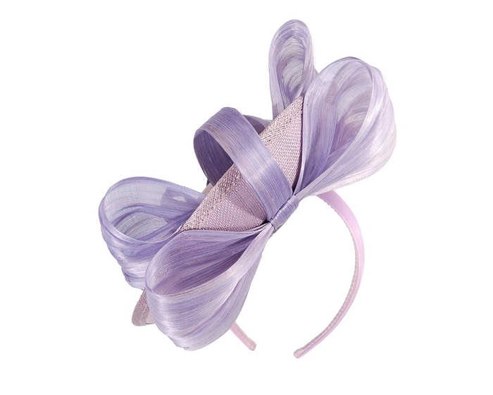 Bespoke lilac sinamay fascinator with bow by Fillies Collection - Image 6