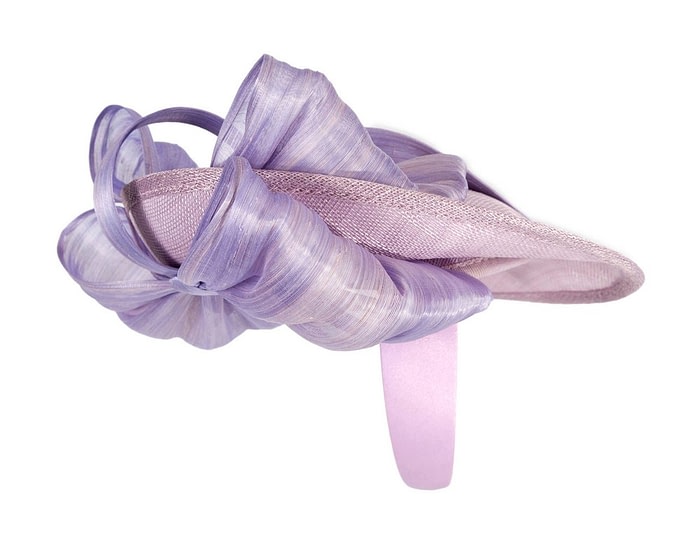 Bespoke lilac sinamay fascinator with bow by Fillies Collection - Image 4