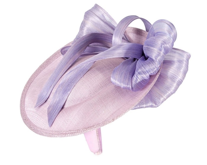 Bespoke lilac sinamay fascinator with bow by Fillies Collection - Image 3