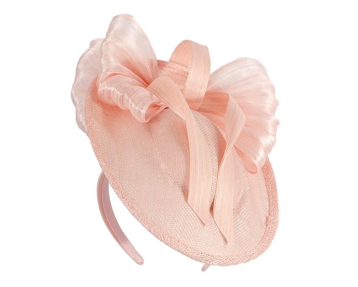 Bespoke pink sinamay fascinator with bow by Fillies Collection - Image 2