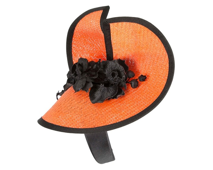 Orange & black fascinator with orchid by Fillies Collection - Image 3