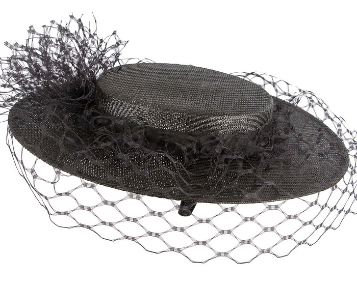 Fascinators Online - Chic Black Boater Hat by Fillies Collection