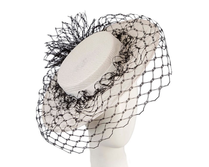 Fascinators Online - Chic White & Black Boater Hat by Fillies Collection