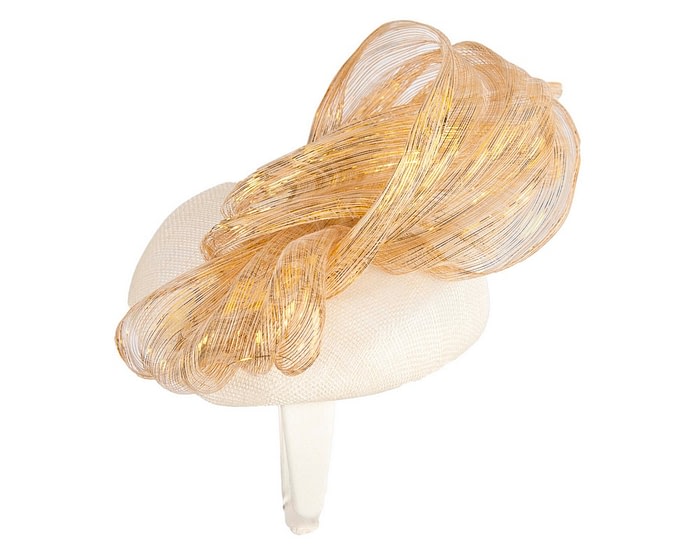 Cream pillbox with gold bow by Fillies Collection S307 - Image 3