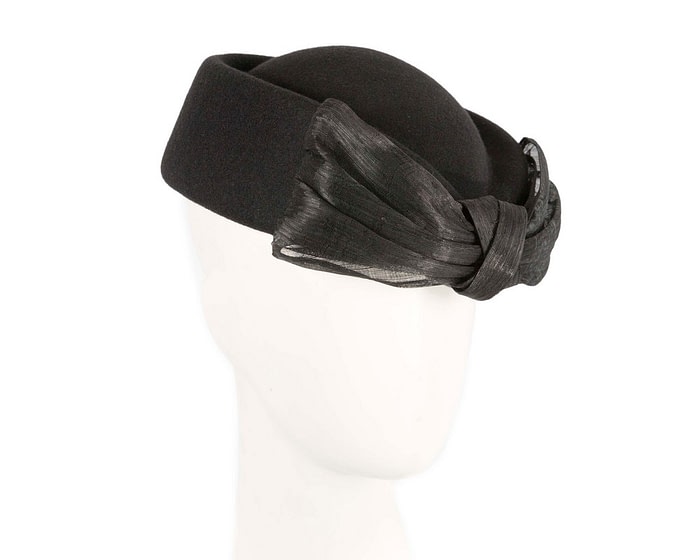Black felt ladies fashion beret hat with bow by Fillies Collection - Image 2