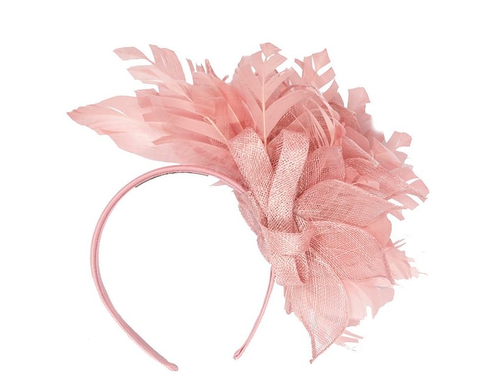 Striking Dusty Pink Fascinator with Flower and Feathers - Image 4