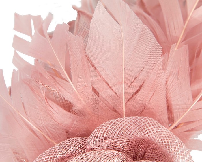 Striking Dusty Pink Fascinator with Flower and Feathers - Image 3