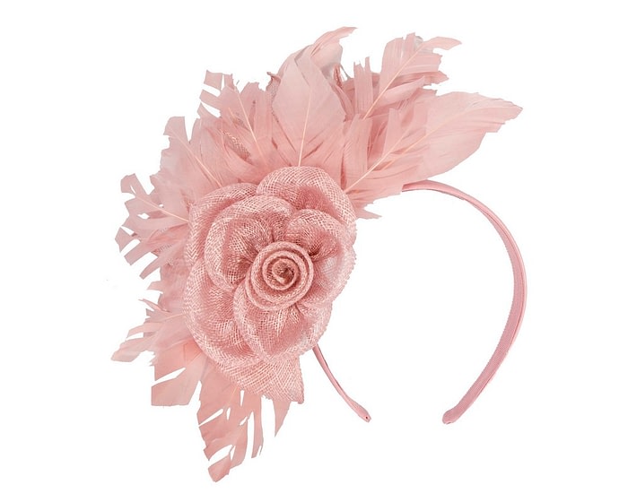 Striking Dusty Pink Fascinator with Flower and Feathers - Image 2