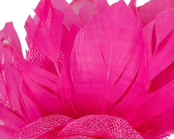 Striking Fuchsia Fascinator with Flower and Feathers - Image 3