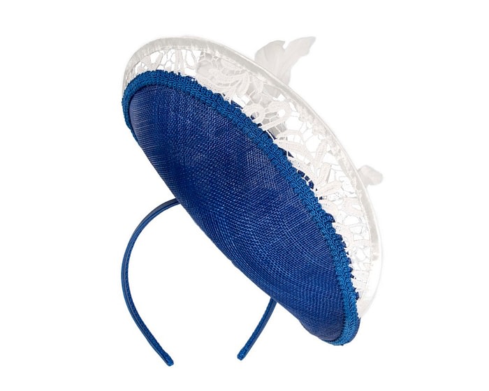 Blue & white sinamay & lace fascinator by Fillies Collection - Image 6