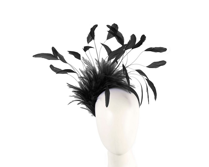 Large black feathers fascinator headband