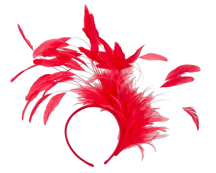 Large red feathers fascinator headband - Image 4