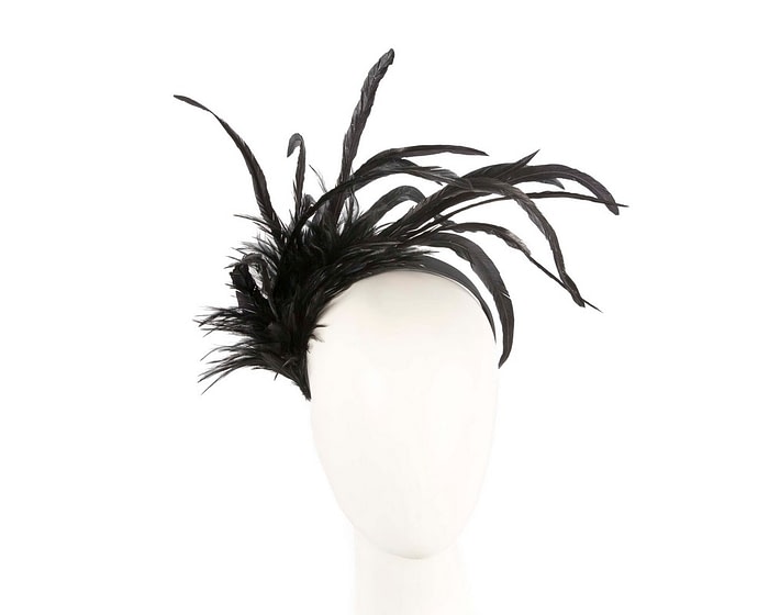 Large black feathers fascinator headband
