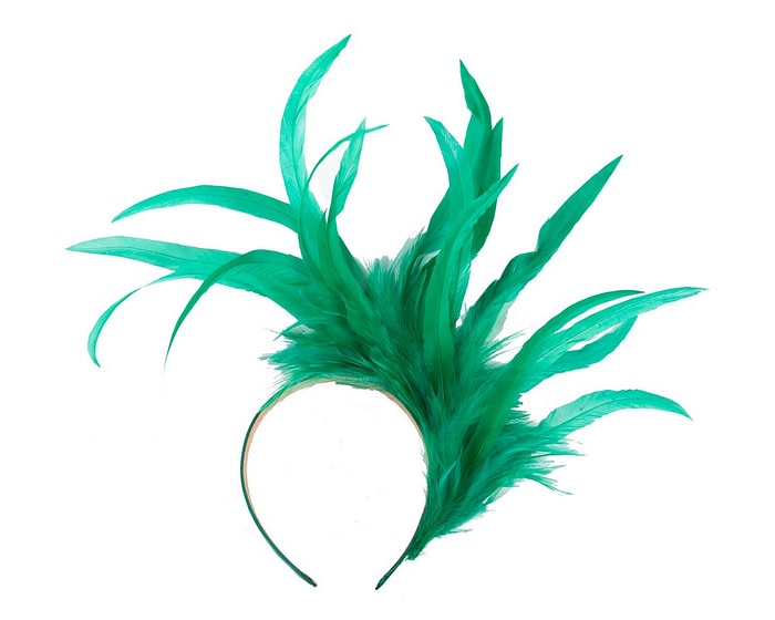 Large green feathers fascinator headband - Image 4