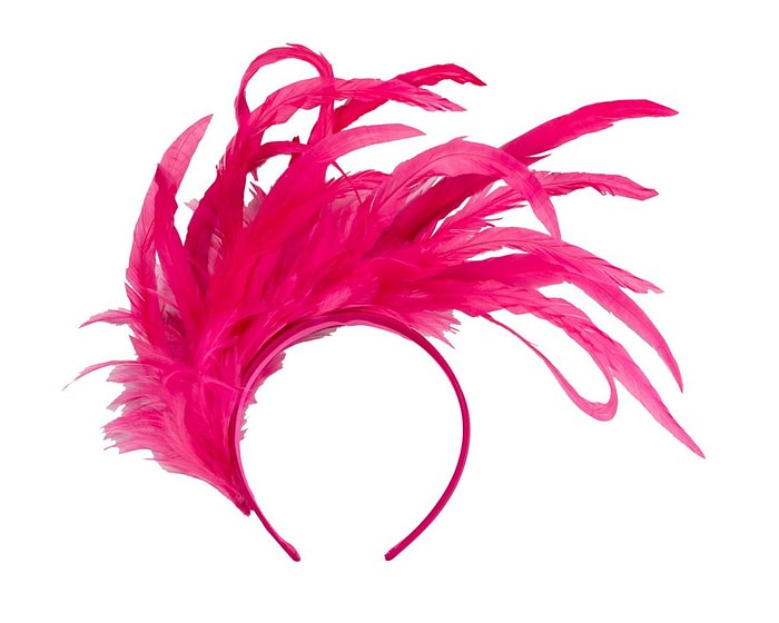 Large hot pink feathers fascinator headband - Image 2