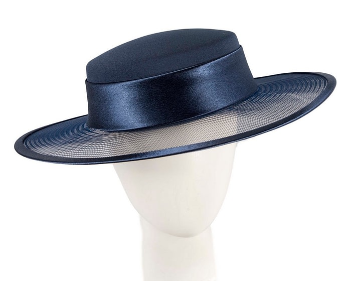 Navy boater hat by Cupids Millinery Melbourne