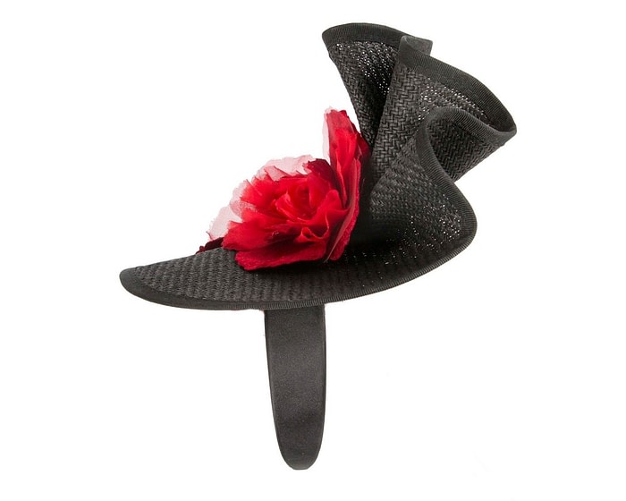 Bespoke large black and red flower fascinator by Fillies Collection - Image 3