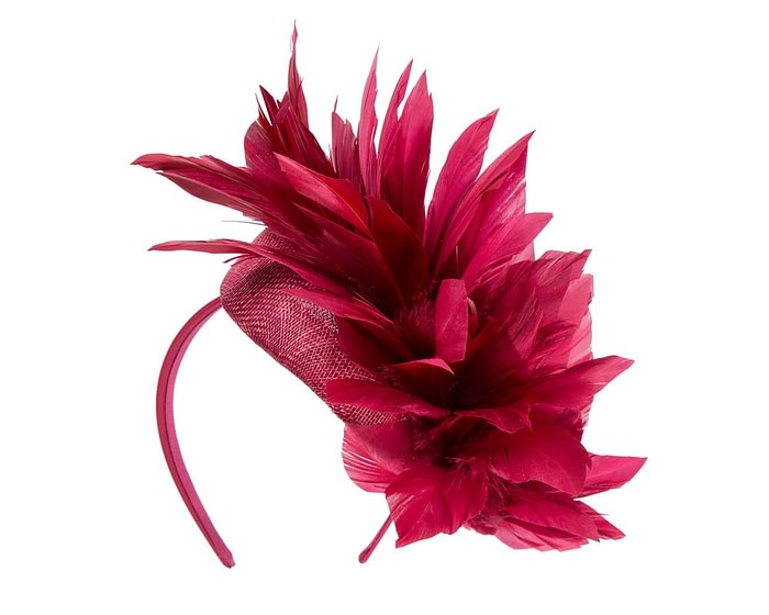 Burgundy feather fascinator by Fillies Collection - Image 6