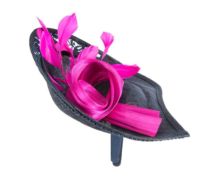 Navy & fuchsia sinamay & lace fascinator by Fillies Collection - Image 4