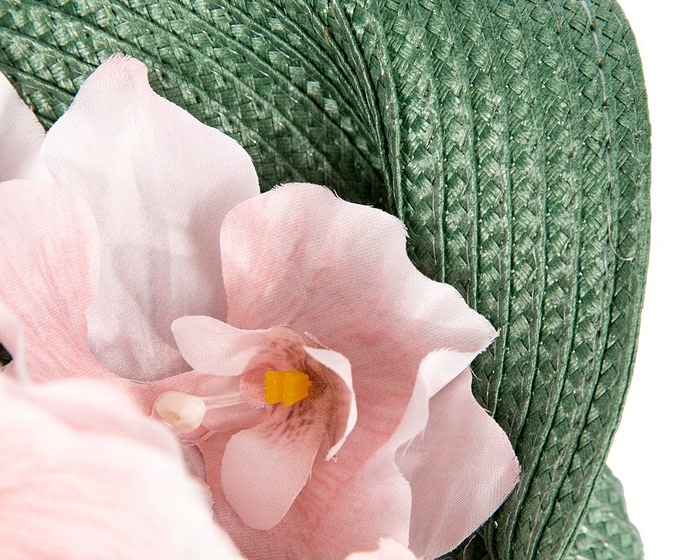 Astonishing green fascinator with pink orchids by Fillies Collection - Image 3