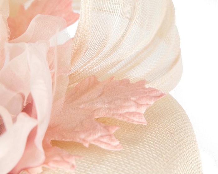 Cream pink pillbox fascinator with large flower by Fillies Collection - Image 5