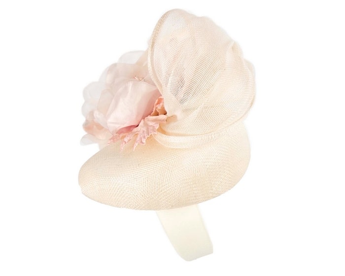 Cream pink pillbox fascinator with large flower by Fillies Collection - Image 3