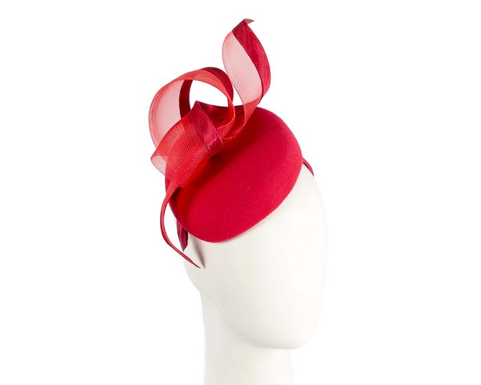 Elegant Red Pillbox Fascinator for Winter Racing