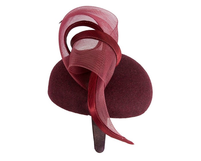 Elegant Wine-colored Pillbox Fascinator for Winter Racing - Image 4