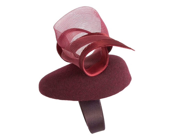 Elegant Wine-colored Pillbox Fascinator for Winter Racing - Image 3
