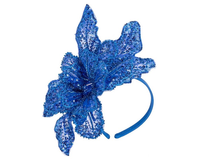 Sparkling Royal Blue Fascinator with Sequins by Fillies Collection - Image 2