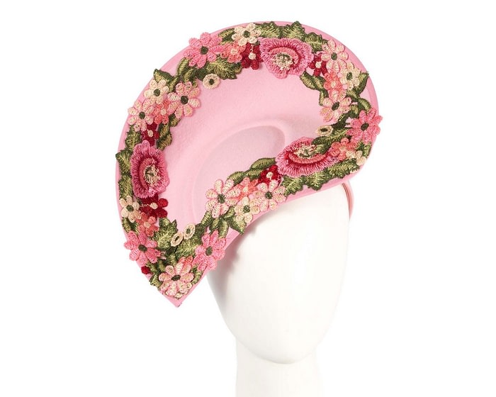 Pink Floral Fascinator with Embroidered Lace - Fillies Collection