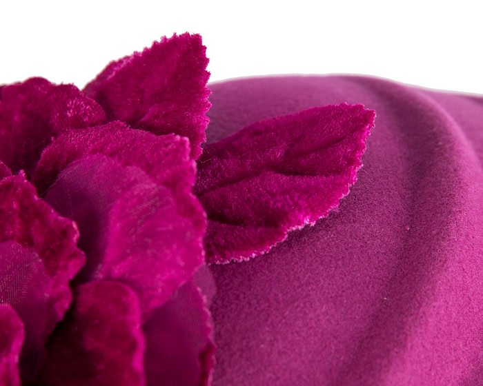 Fuchsia Felt Beret Hat with Flower - Image 5