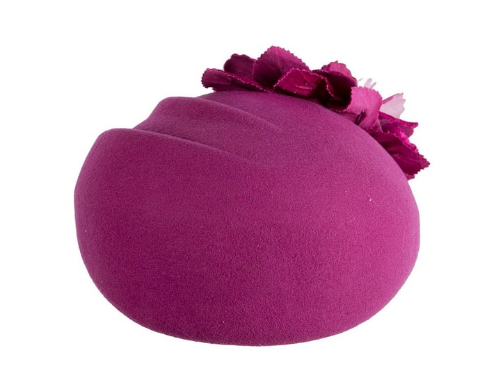 Fuchsia Felt Beret Hat with Flower - Image 3