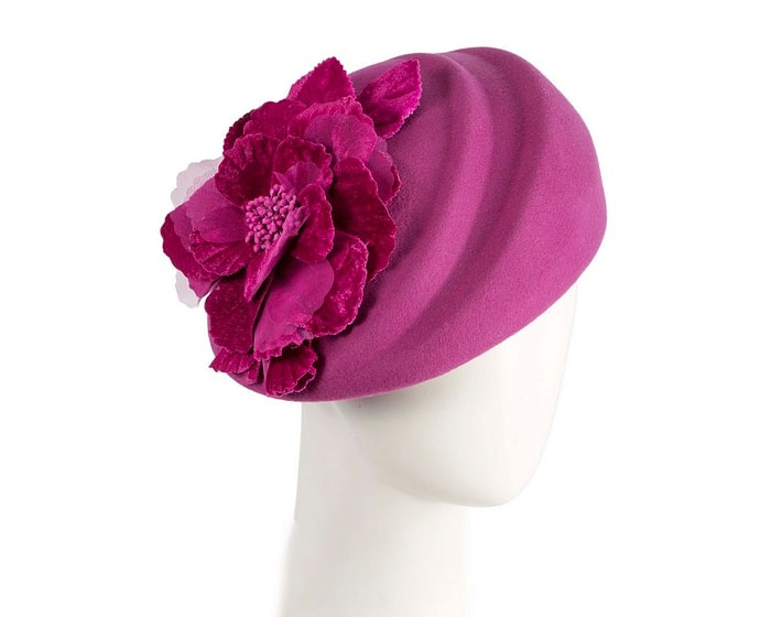 Fuchsia Felt Beret Hat with Flower