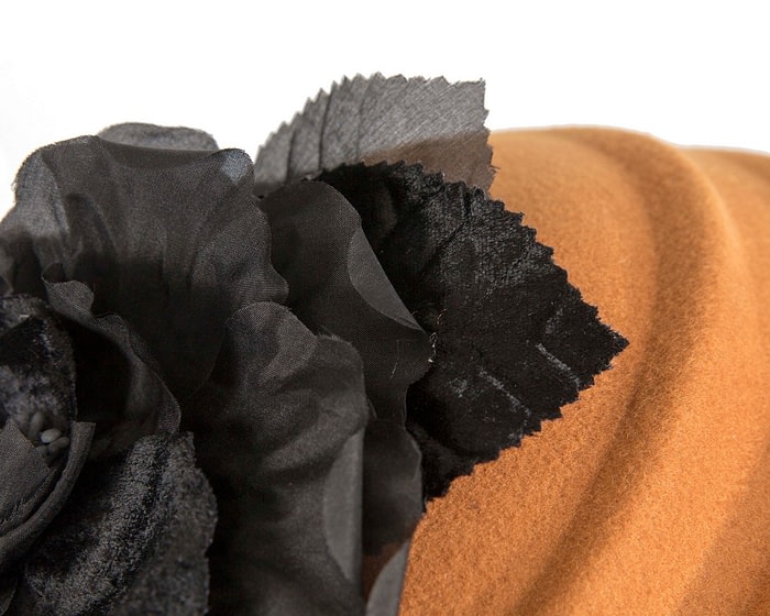 Rust Felt Beret Hat with Black Flower - Image 5