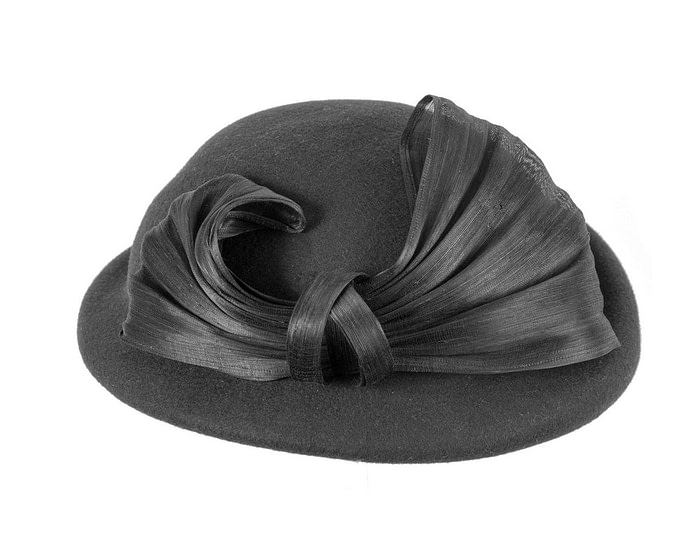 Bold Black Felt Hat with Silk Abaca Bow - Image 4