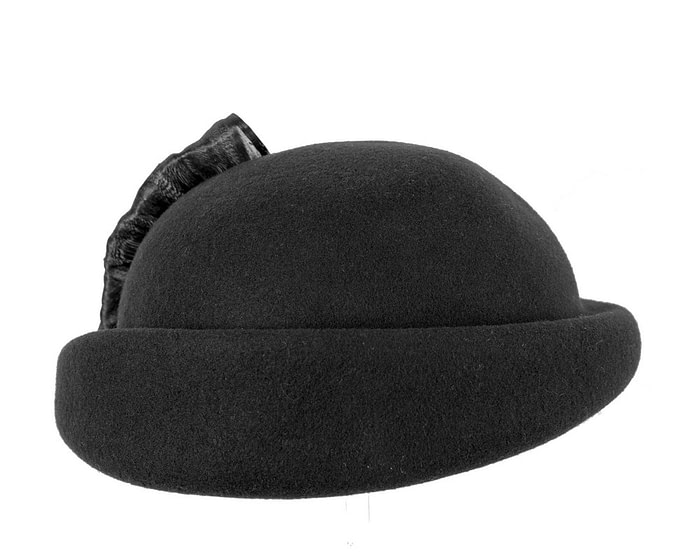 Bold Black Felt Hat with Silk Abaca Bow - Image 3