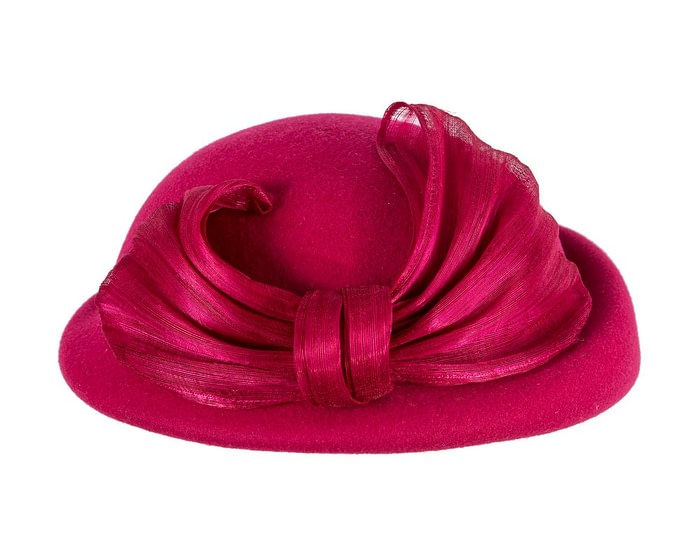 Bold Magenta Felt Hat with Silk Abaca Bow - Image 4