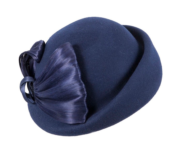 Bold Navy Felt Hat with Silk Abaca Bow - Image 2