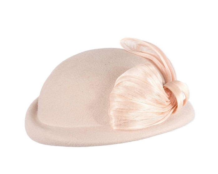 Bold Nude Felt Hat with Silk Abaca Bow - Image 6