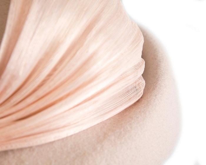 Bold Nude Felt Hat with Silk Abaca Bow - Image 5