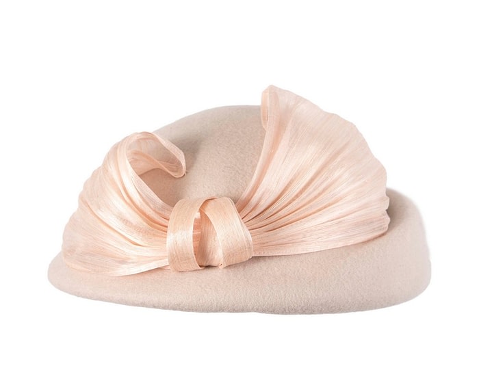 Bold Nude Felt Hat with Silk Abaca Bow - Image 4